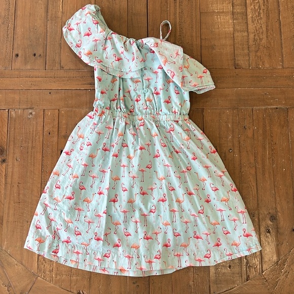 Janie and jack aqua Flamingo Print One-Shoulder ruffle dress - Picture 6 of 6